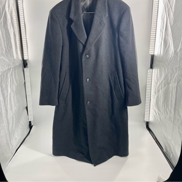 Di Silver Vtg Men's Cashmere Blend Charcoal Black Long Overcoat Sz 44 Reg EUC - Picture 3 of 14